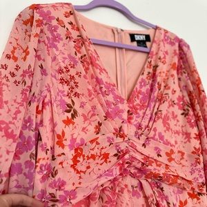 DKNY pink floral dress Size 12 V neck